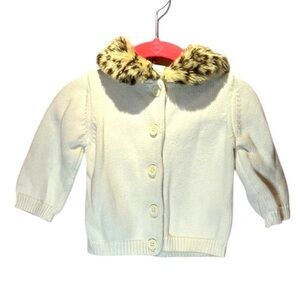 Gymboree Baby Girl’s leopard Print Fur Collar Cardigan Sweater Cream 6-12 Months